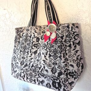 Harajuku Lovers Large Black And White Graphic Tote Bag With Pins Y2K Vintage